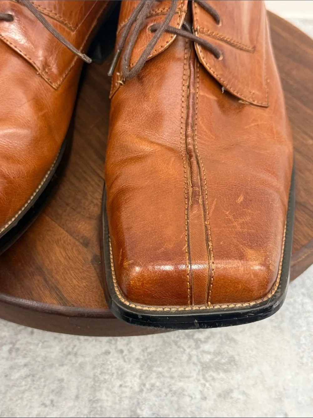 Romi de‎ Luca Cognac Leather Square Toe Dress Shoes Mens 9 Y2K